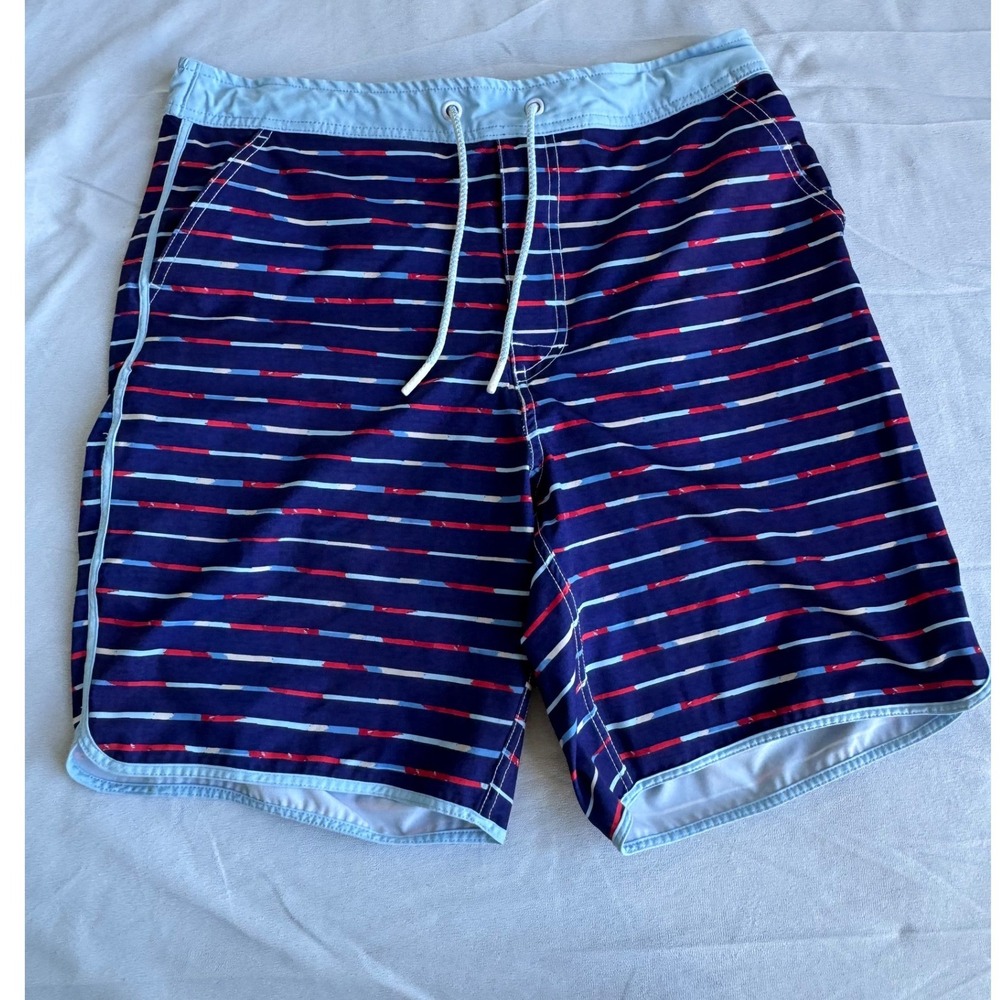 Johnnie-O Mens Navy Striped Swim Trunks Coastal Preppy Board Shorts Large 34